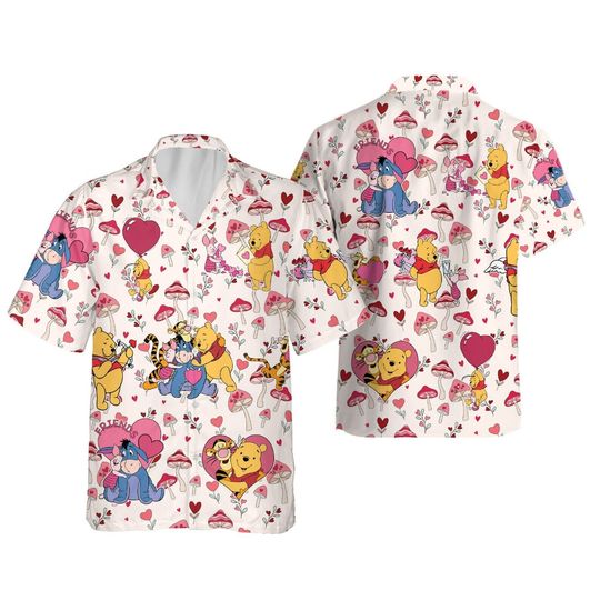 Happy Valentine's Day Love Vibes Winnie The Pooh Friends Hawaiian Shirt, Disney Couples Aloha Shirt, Valentine Gift