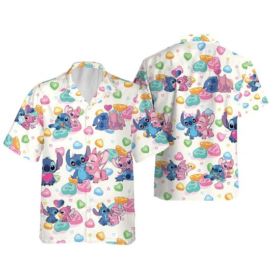 Together Forever Stitch And Angel Happy Valentine's Day Hawaiian Shirt, Disney Couples Aloha Shirt, Valentine Gift