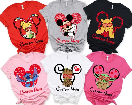 Custom Disney Characters Mickey Ears Valentine Shirt, Disney Couple Matching Tee