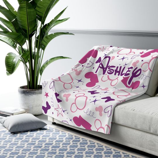 Personalized Minnie Ears Blanket, Purple Bows Blanket, Mickey Throw, Disney Home Decor, Fleece Blanket, Home Accessories, Gift Ideas
