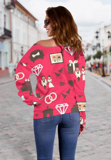 Wedding Pink Pattern All-Over Print Oversized Women's Off-Shoulder Sweatshirt