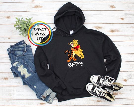BFF's Tigger Hugs Pooh Bear Unisex Hoodie Sweatshirt | Disney World Sweatshirts | Piglet Eeyore Tigger Tee