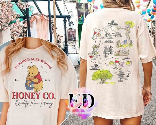 Cute Disney Winnie the Pooh Hooney Co. 1926 Hundred Acre Wood Map Retro Shirt, Family Birthday Gift
