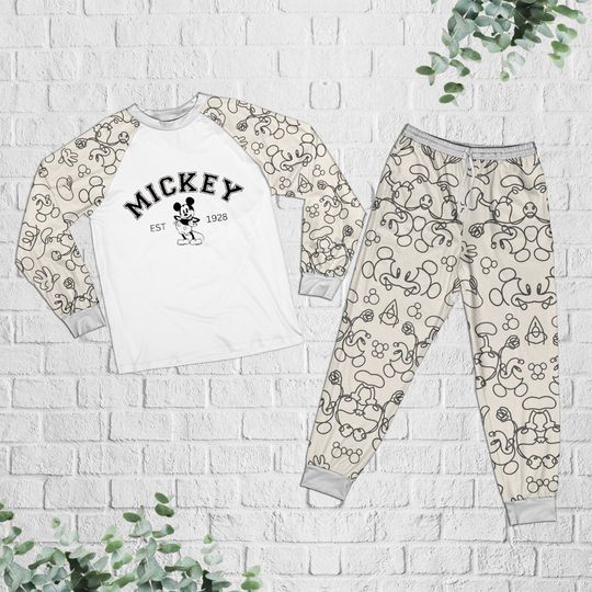 Vintage Mickey 1928 Raglan Pajamas Set, Disney Mickey 1928 Mouse Pajamas Set