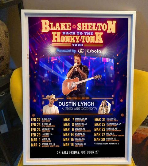 Blake Shelton Announces 2024 Back to the Honky Tonk Tour Poster