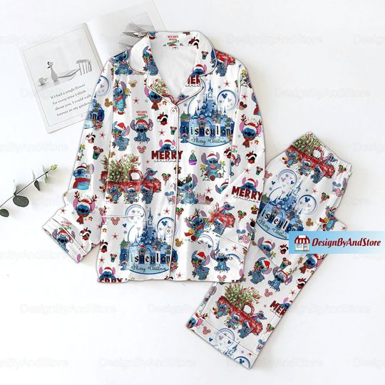 Christmas Stitch Pajamas Set, Disney Stitch Womens Pajamas