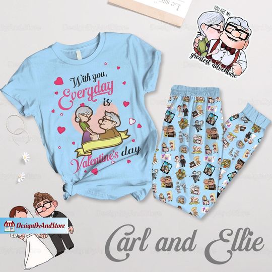 Carl And Ellie Pajamas, His Carl Her Ellie Pajamas Set, Disney Couple Womens Pajamas, Carl Ellie Holiday Pajamas