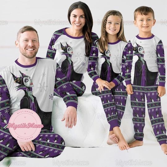 Christmas Maleficent Pajamas Set, Disney Villain Pajamas Family, Maleficent Holiday Pajamas, Disney Villain Holiday Pajamas