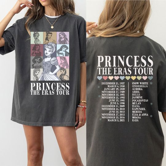 Princess Eras Tour T-Shirt, Disney Princess Tour Tee, Disney Princess Characters Shirt