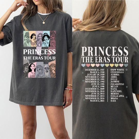 Princess Eras Tour T-Shirt, Disney Princess Tour Tee, Disney Princess Characters Shirt