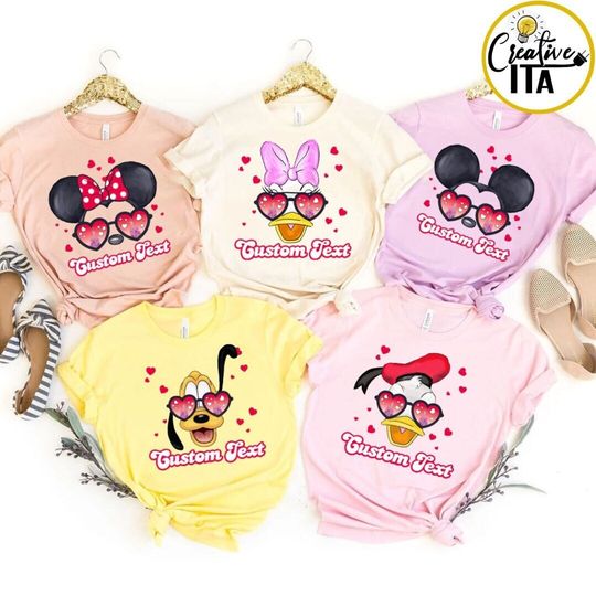 Personalized All Characters Heart Sunglasses Disney Valentine Shirt