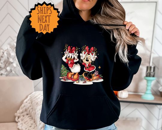 Minnie and Daisy Christmas Hoodie, Retro Disney Christmas Hoodie, Disney Christmas Friends Hoodie, Disneyland Hoodie