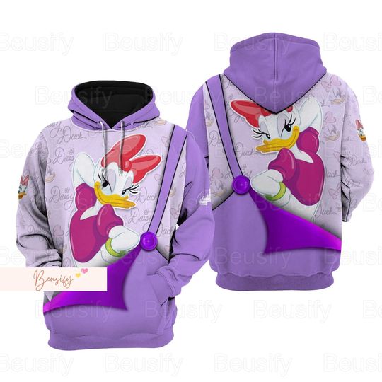 Christmas Daisy Duck Hoodie, Daisy Duck Zip Hoodie, Disney Duck Hoodie, Cartoon Movie Hoodie