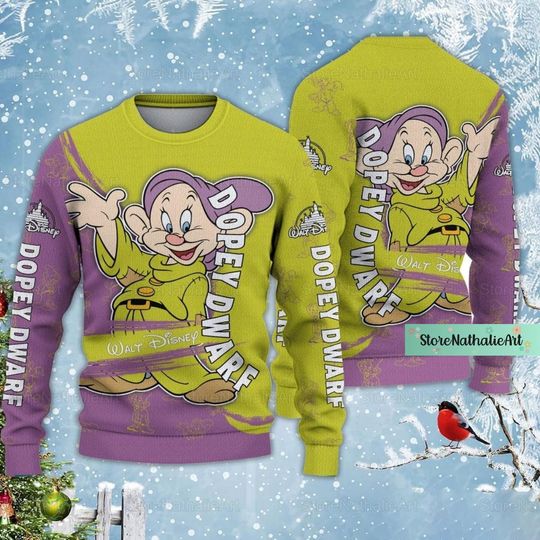 Christmas Dopey Dwarf Sweater, Dopey Dwarf Ugly Sweater, Disney Dopey Xmas Sweater, Snow White Holiday Sweater