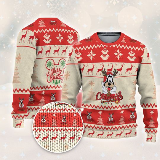 Disney Christmas Goofy Xmas Pine Trees Reindeer RedGift for Disney Fans, Matching Sweater For Family