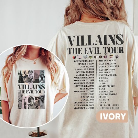 Vintage Disney Villains Evil Tour Shirt, Disney Villains Characters Concert Music Shirt