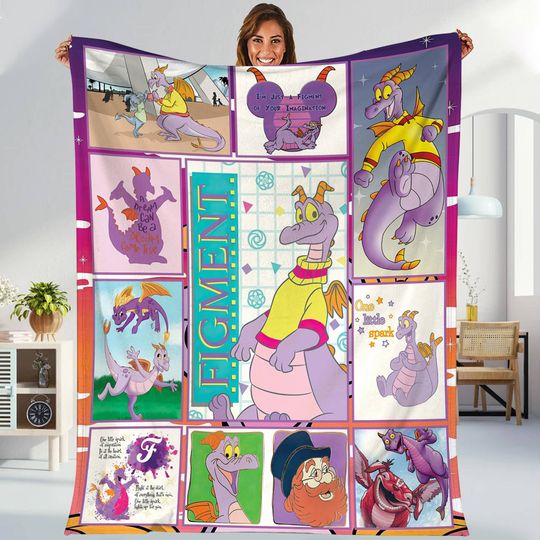Figment One Little Spark Epcot Park Blanket | Purple Dragon Blanket