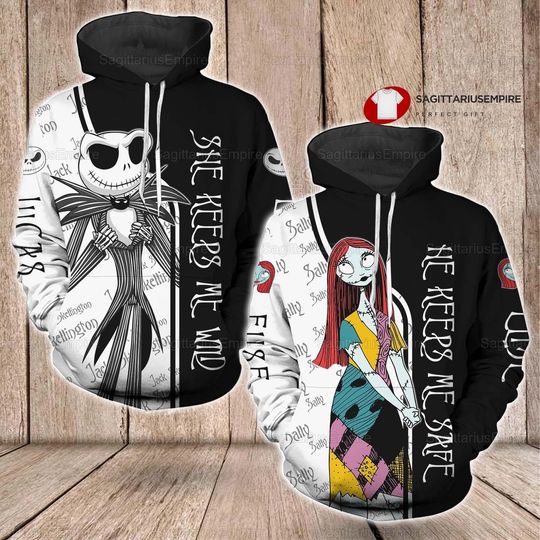 Couple Disney Jack Skellington And Sally Hoodie, Custom Jack Skellington Hoodie