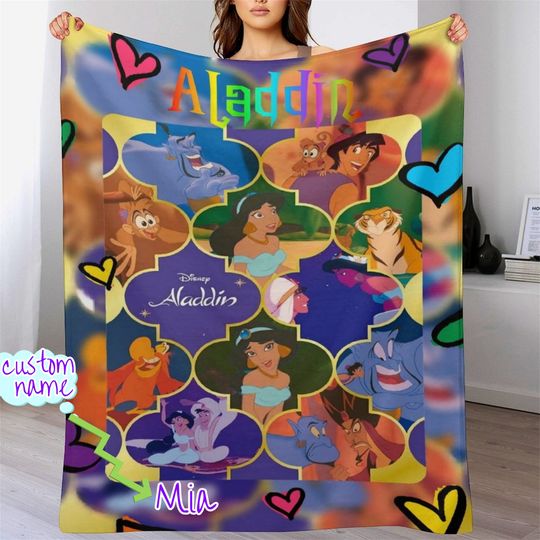 Customized Disney Aladdin Blanket Personalized Flannel Couch Nap Blanket
