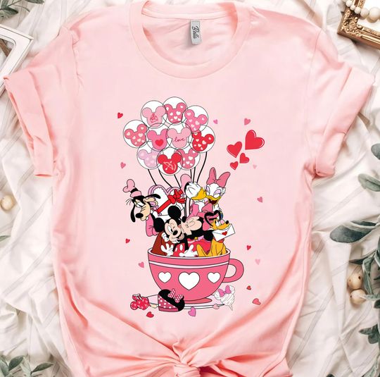 Discover Disney Mickey and Friends Valentine Balloon Tea Cup Shirt