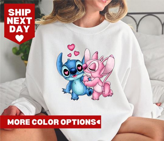 Stitch and Angel Shirt, Stitch Valentine's Day Shirt, Disney Valentine's Day Sweatshirt