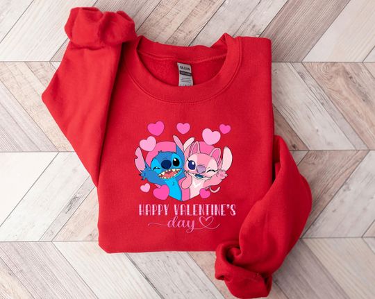 Stitch and Angel Valentines Shirt, Disney Couple Sweatshirt