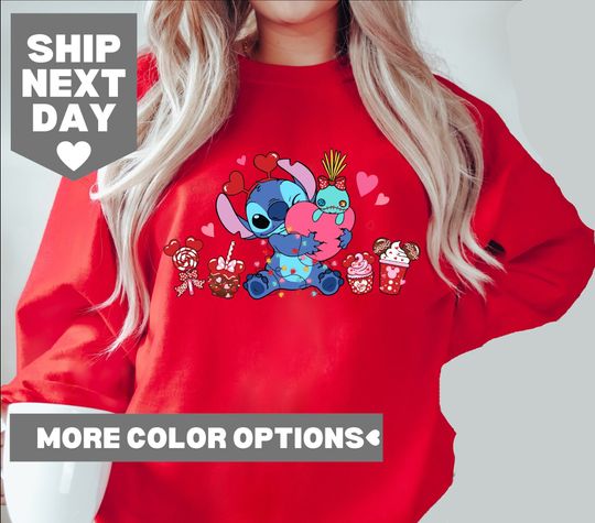 Stitch Valentine Shirt, Disney Stitch Valentine Coffee Sweatshirt