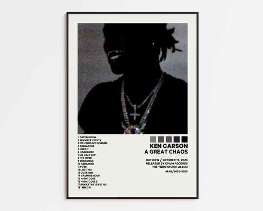Ken Carson Cover Poster, A Great Chaos Album Wall Print, Tracklist Poster