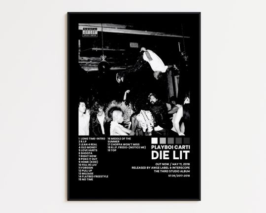 Playboi Carti Cover Poster, Die Lit Album Wall Print, Tracklist Poster