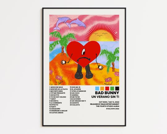 Bad Bunny Cover Poster, Un Verano Sin Ti, Album Wall Print, Tracklist Poster