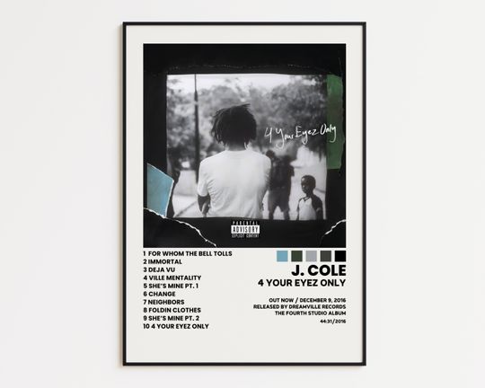 Discover J. Cole Cover Poster, 4 Your Eyez Only Album Wall Print, Tracklist Poster