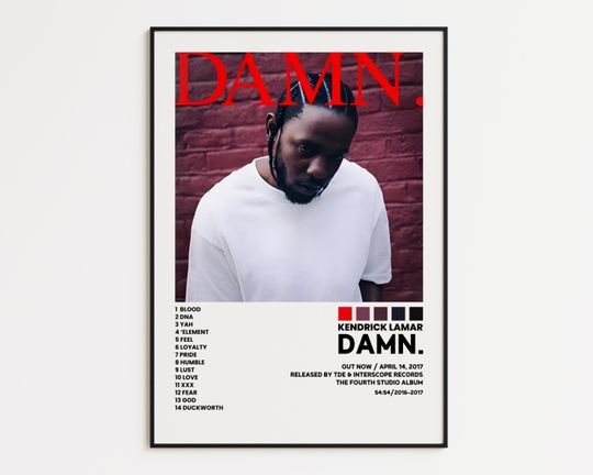Kendrick Lamar Cover Poster, DAMN Album Wall Print, Tracklist Poster