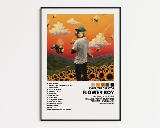 Tyler, The Creator Cover Poster, Flower Boy Album Wall Print, Tracklist Poster