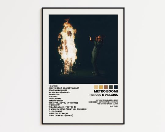 Metro Boomin Cover Poster, Heroes & Villains Album Wall Print, Tracklist Poster