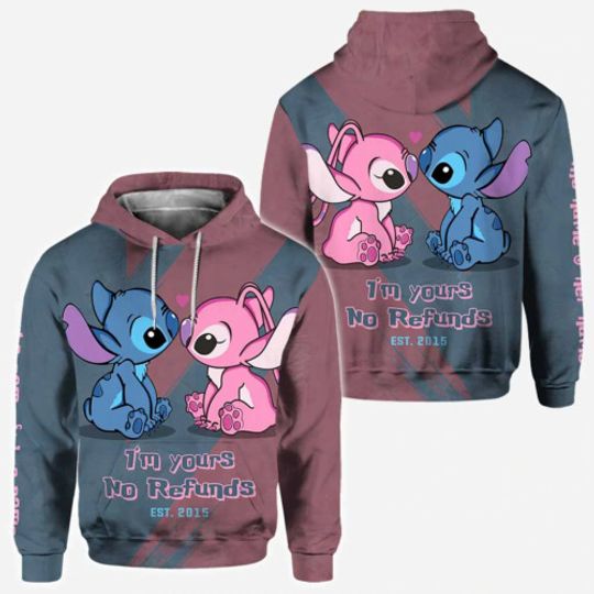 Personalized Stitch And Angel Valentine's Day Hoodie, Disney 3D Hoodie