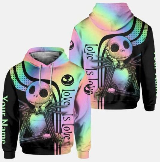 Personalized Jack Skellington Love Is Love LGBT Support Disney Hoodie, Disney 3D Hoodie