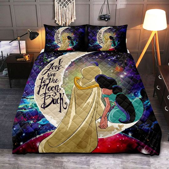 Aladdin And Jasmine I Love You To The Moon And Back Valentine Disney Bedding Set