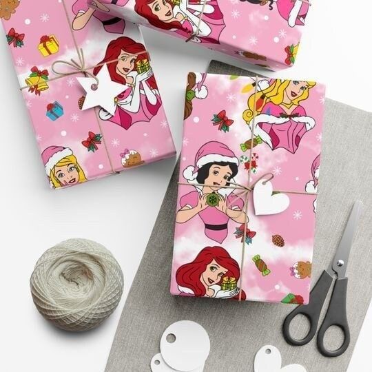 Princess Wrapping Paper, Christmas Disney Gift Wrap Paper, Disney Character Christmas Wrapping Paper