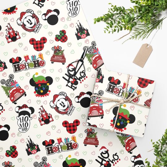 Xmas Mouse Gift Wrap Paper, Christmas Disney Wrapping Paper, Disney Character Christmas Wrapping Paper