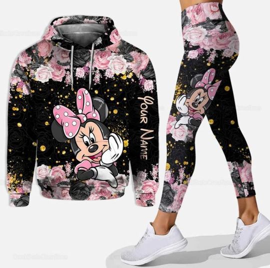 Personalized Minnie Mouse Disney Hoodie Leggings Set, Disney Woman Leggings