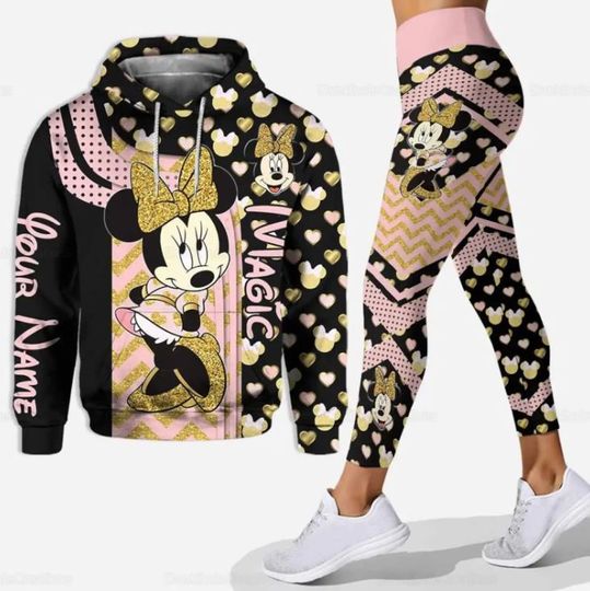 Personalized Minnie Mouse Disney Hoodie Leggings Set, Disney Woman Leggings