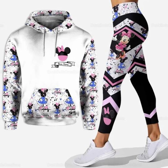 Personalized Minnie Mouse Disney Hoodie Leggings Set, Disney Woman Leggings