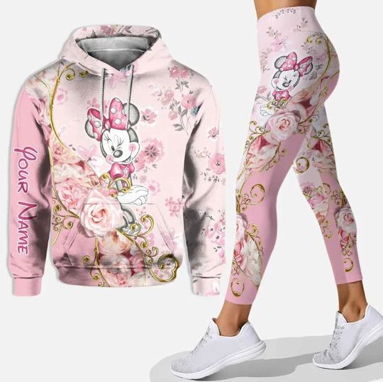 Personalized Minnie Mouse Disney Hoodie Leggings Set, Disney Woman Leggings
