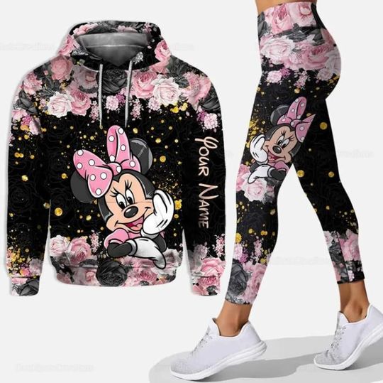 Personalized Minnie Mouse Disney Hoodie Leggings Set, Disney Woman Leggings