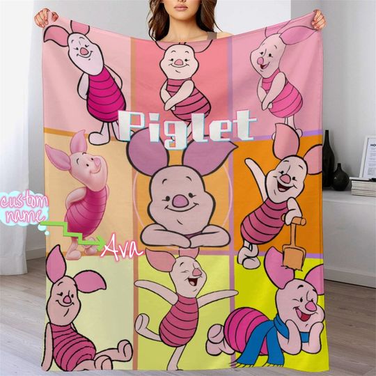 Customized Disney Piglet Blanket Personalized Flannel Couch Nap Blanket