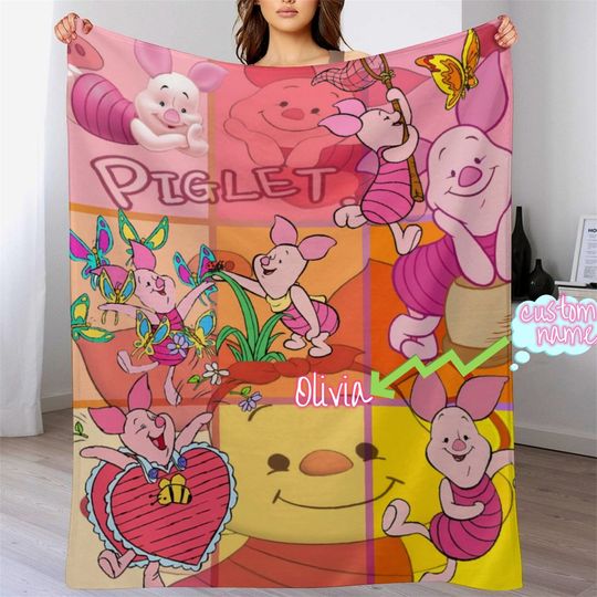 Customized Disney Piglet Blanket Personalized Flannel Couch Nap Blanket