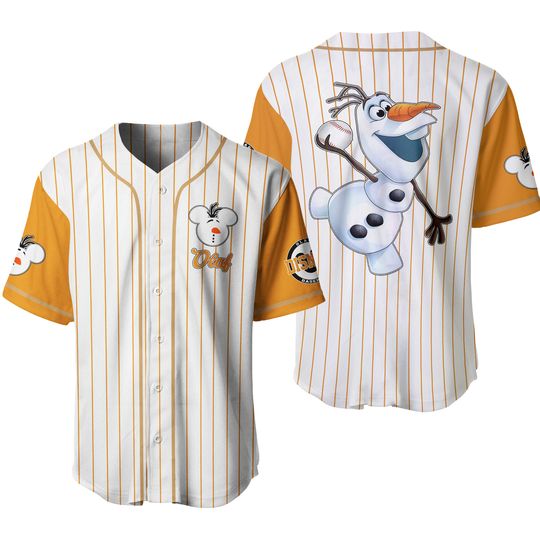 Olaf White Orange Vintage Stripes, Disney Baseball Jersey