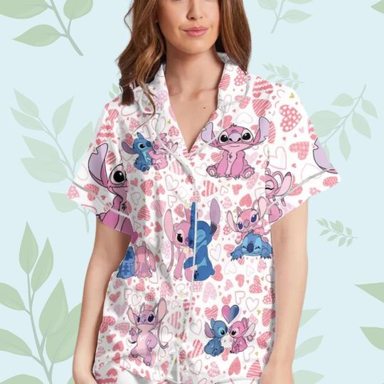 Disney Stitch Pajamas, Stitch and Angel Couple Pajamas, Valentine's Day Gift