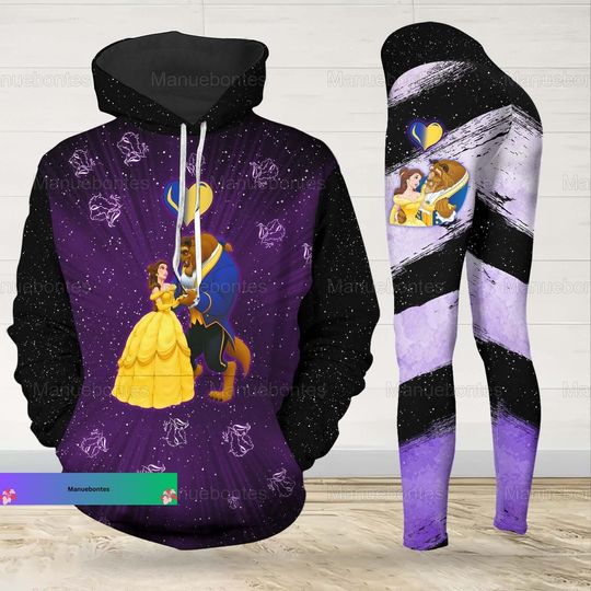Beauty And The Beast Hoodies, Beauty And Beast Leggings, Disney Princess 3D Hoodies, Valentines Day Gift