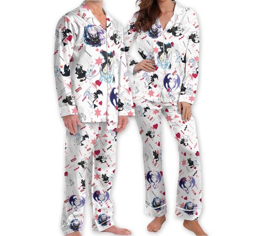 Dragon Toothless Holiday Pajamas, Disney Lovely Couple Valentine's